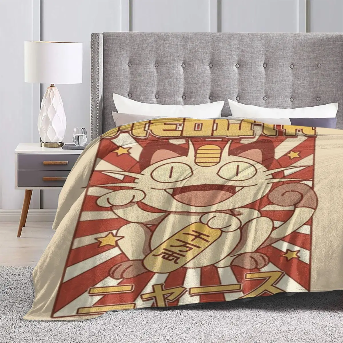 Meowth أنيمي مانغا البطانيات بوكيمون غامض رهيبة تنفس رمي بطانية للمفرش الربيع/الخريف