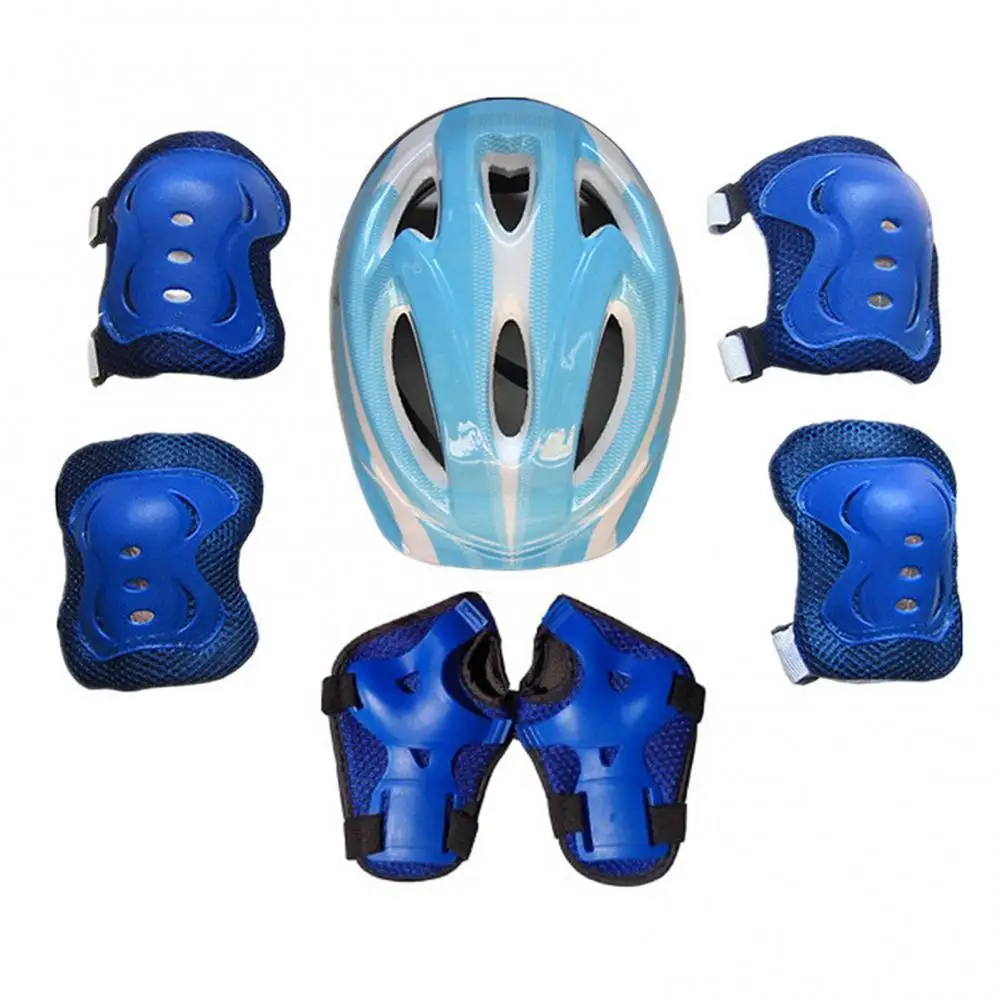 7pcs Children Skating Protector Set Comfortable Shockproof Bike Safety Helmet Knee Elbow Wrist Guard Pad Set for 4-16 Kids