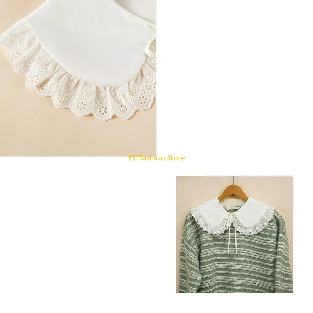y5gc-和風女性女の子人形フェイク襟ショールラップ中空花レースフリルトリムネックレスラペルブラウスショート
