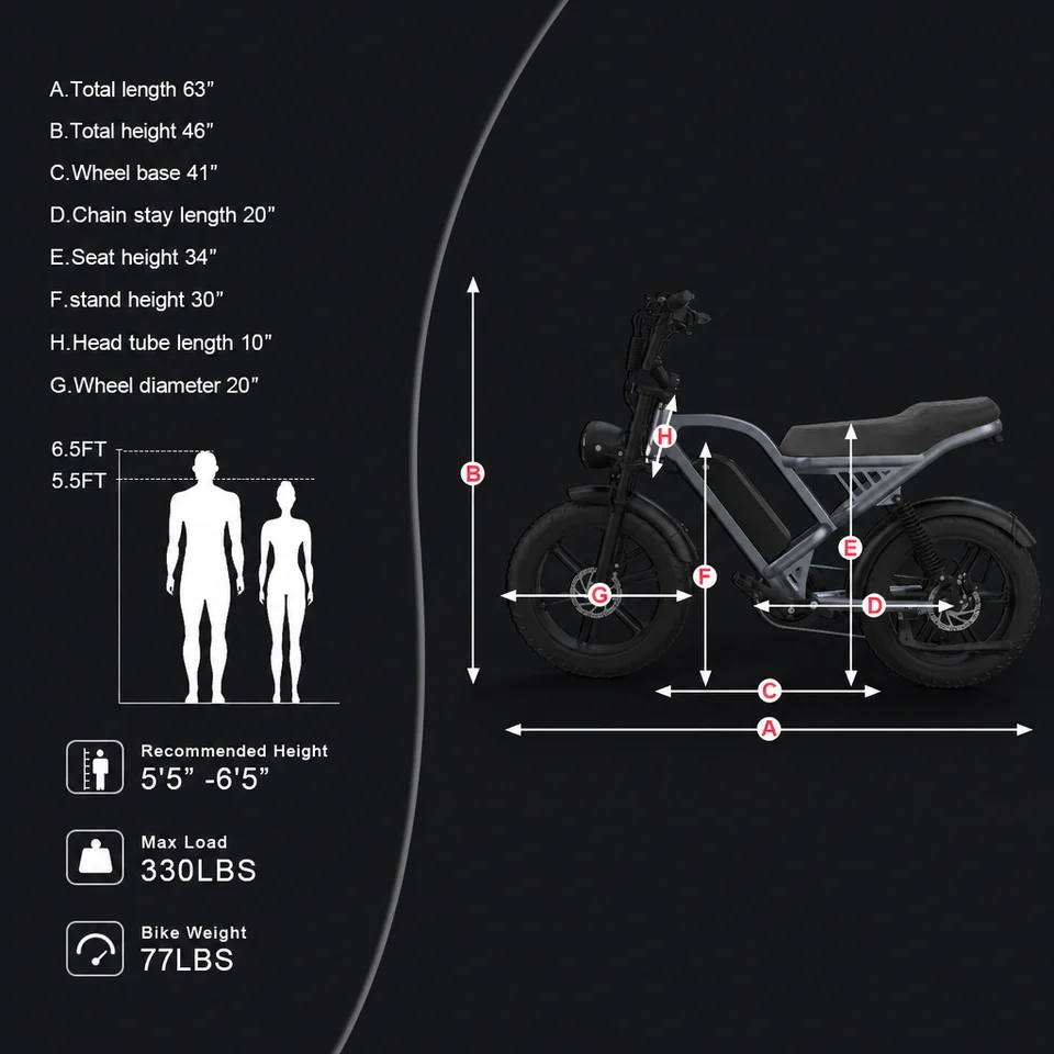 Peak 750W Brushless Motor E-Bike, 20x4.0 Fat Tire Electric Mountain Bike with 100Nm Torque, 60-Mile Max Range, Dual Disc Brakes for Snow, Sand & Mud image 5