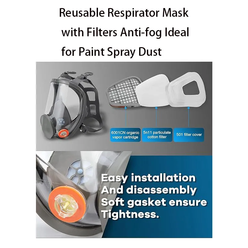 Full Face Respirator Mask 6800 Reusable Respirator Mask with Filters Anti-fog Ideal for Paint Spray Dust