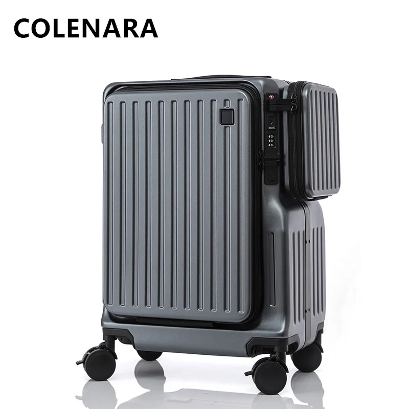 COLENARA Carry-on Travel Luggage Front Opening Laptop Boarding Case 20 Inch USB Charging Trolley Case Women\'s Cabin Suitcase