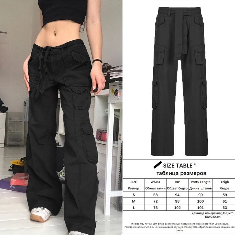 Casual Cargo Pants Low Waist Vintage Grey Loose Streetwear Baggy Jeans Women Oversized High Street Sexy Y2K Straight Trousers