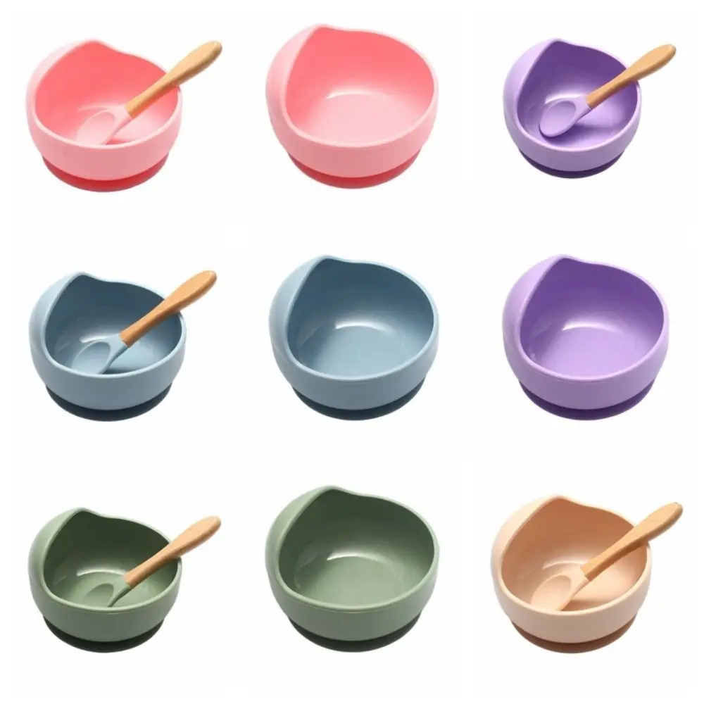 Portable Silicone Sucker Bowl Flexible Waterproof Feeding Tableware with Spoon Lightweight Feeding Bowl Set Baby Supplementary