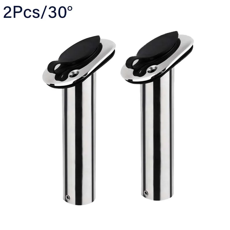 2Pcs 15/30/90 Degree Flush Mount Fishing Rod Holder Stainless Steel with Cap Inner Tube Gasket Mirror Polished Boat Accessories