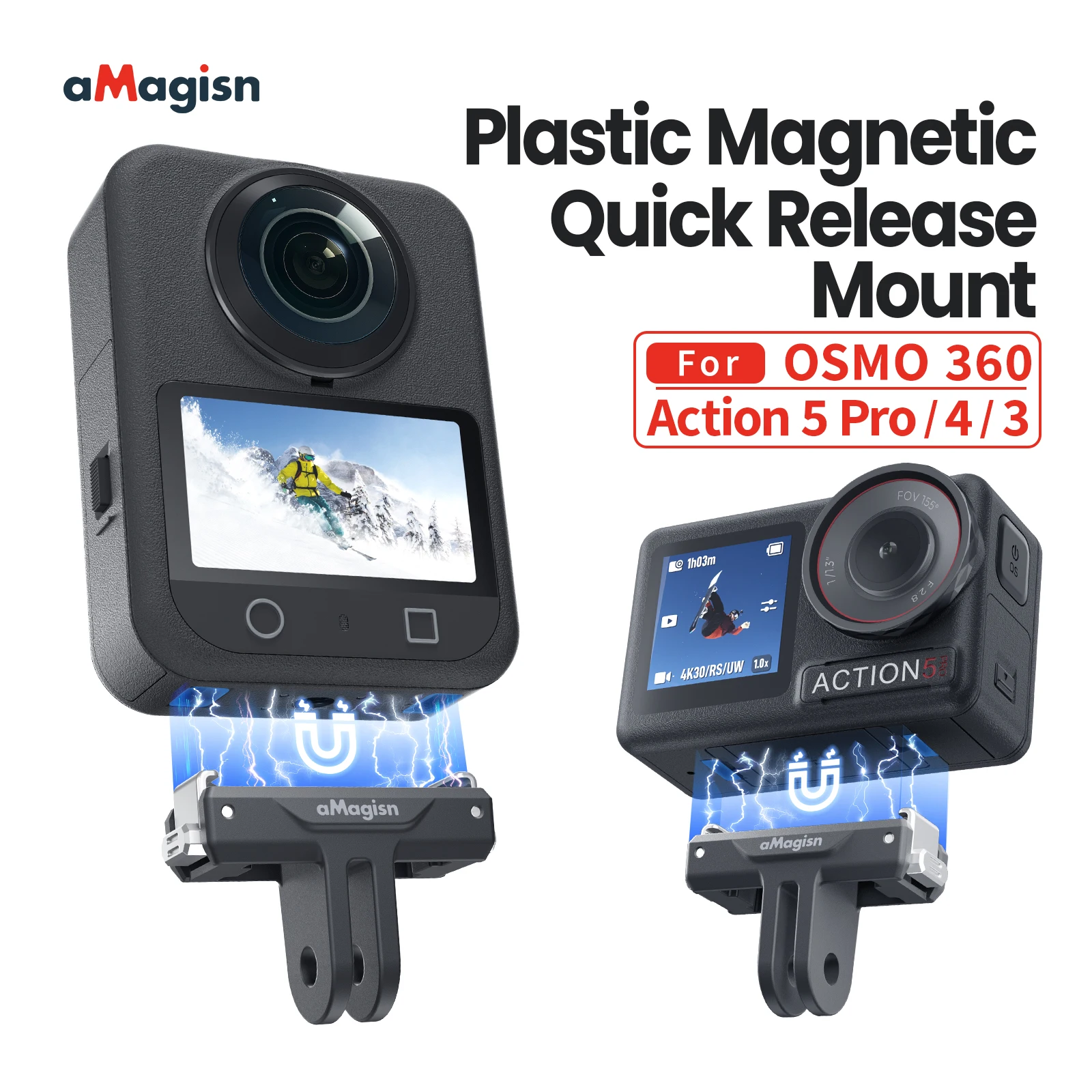 حامل aMagisn سريع التحرير لـ DJI Osmo 360، قاعدة مغناطيسية بلاستيكية مع محول قفل مخلب آمن لملحقات Osmo360