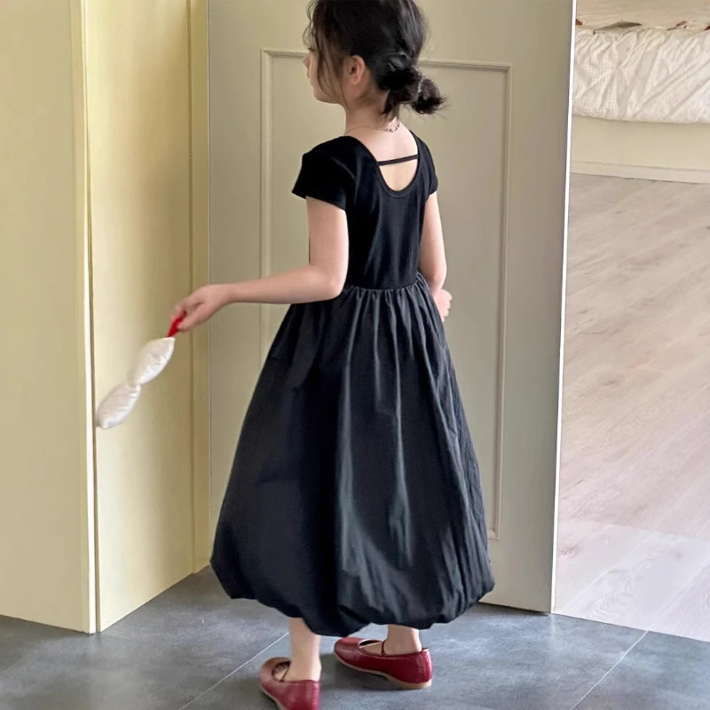2025 New Girls' Summer Temperament High-end Feeling Slimming Black Patchwork Navy Blue Waist Cinching Skirt