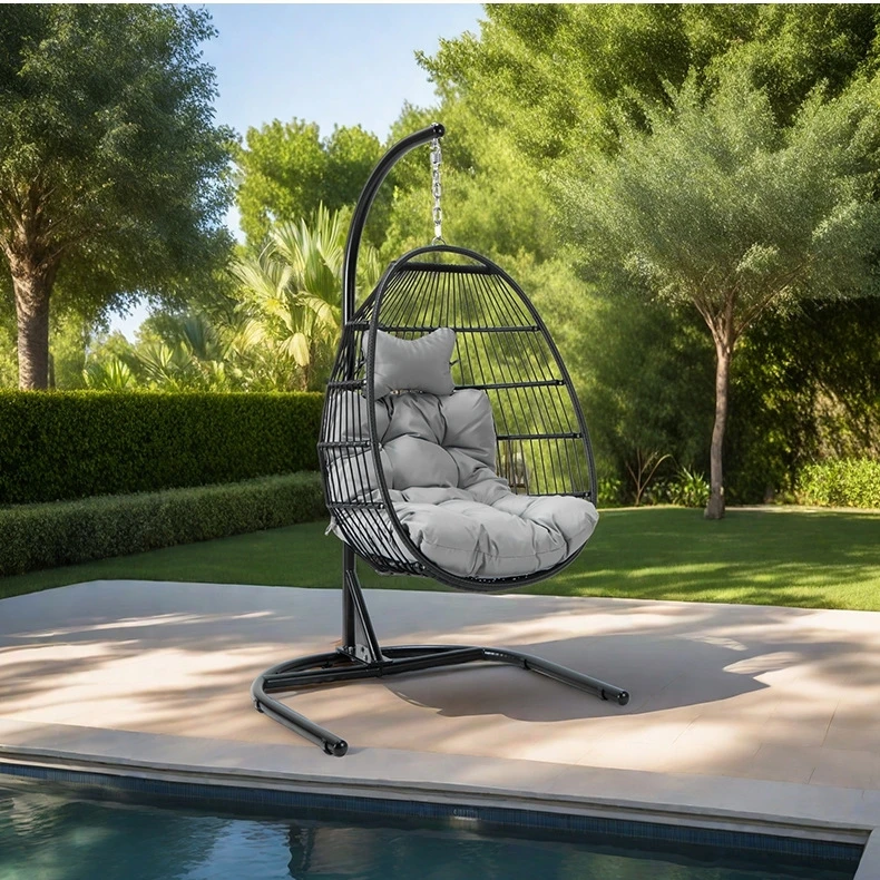 2026 Foldable Rope Woven Outdoor Hanging Basket Swing Space-Saving Hanging Cradle Chair Indoor Balcony Hammock with Detachable F