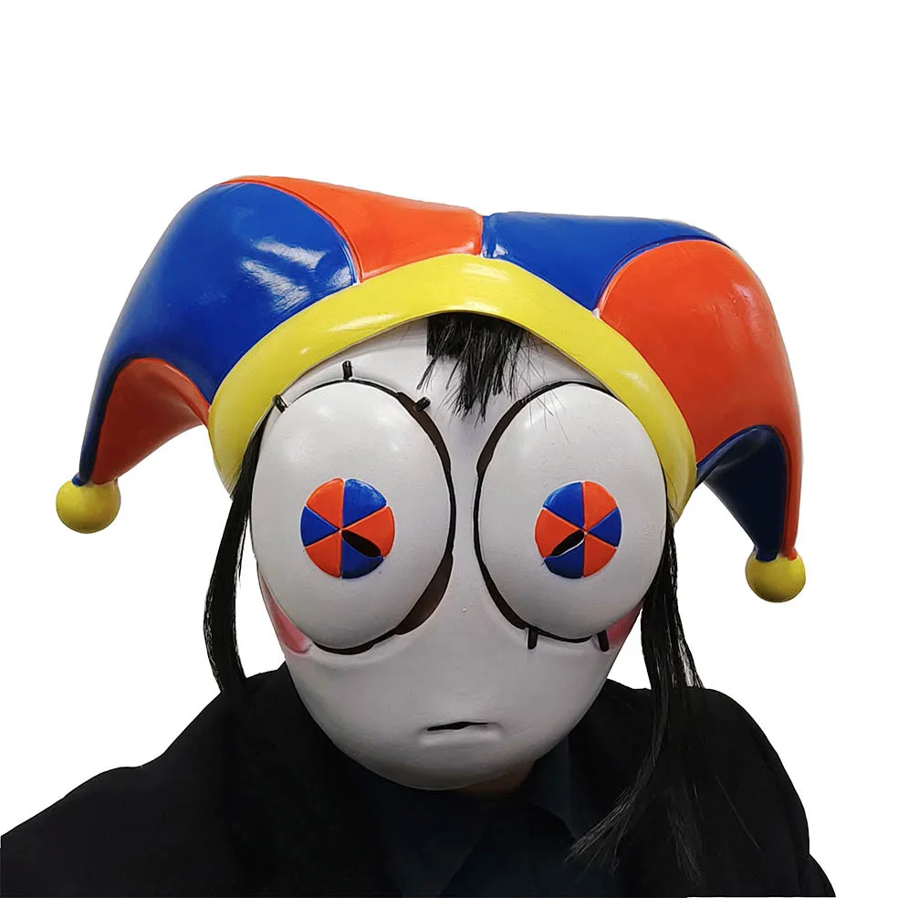 Bunter Clownhut Vollgesichtsmaske mit Großem Augendesign Latexmaske Halloween Cosplay Maskerade Karneval Kostümparty Requisit – Detail 2