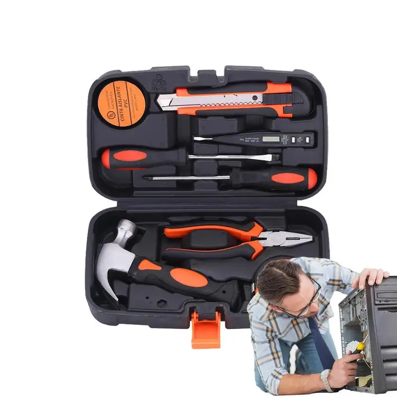 

Home Repair Tool Kit Portable Tool Kit For College Students Long-lasting Tool Box Kit With Screwdriver Hammer Measuring Tools