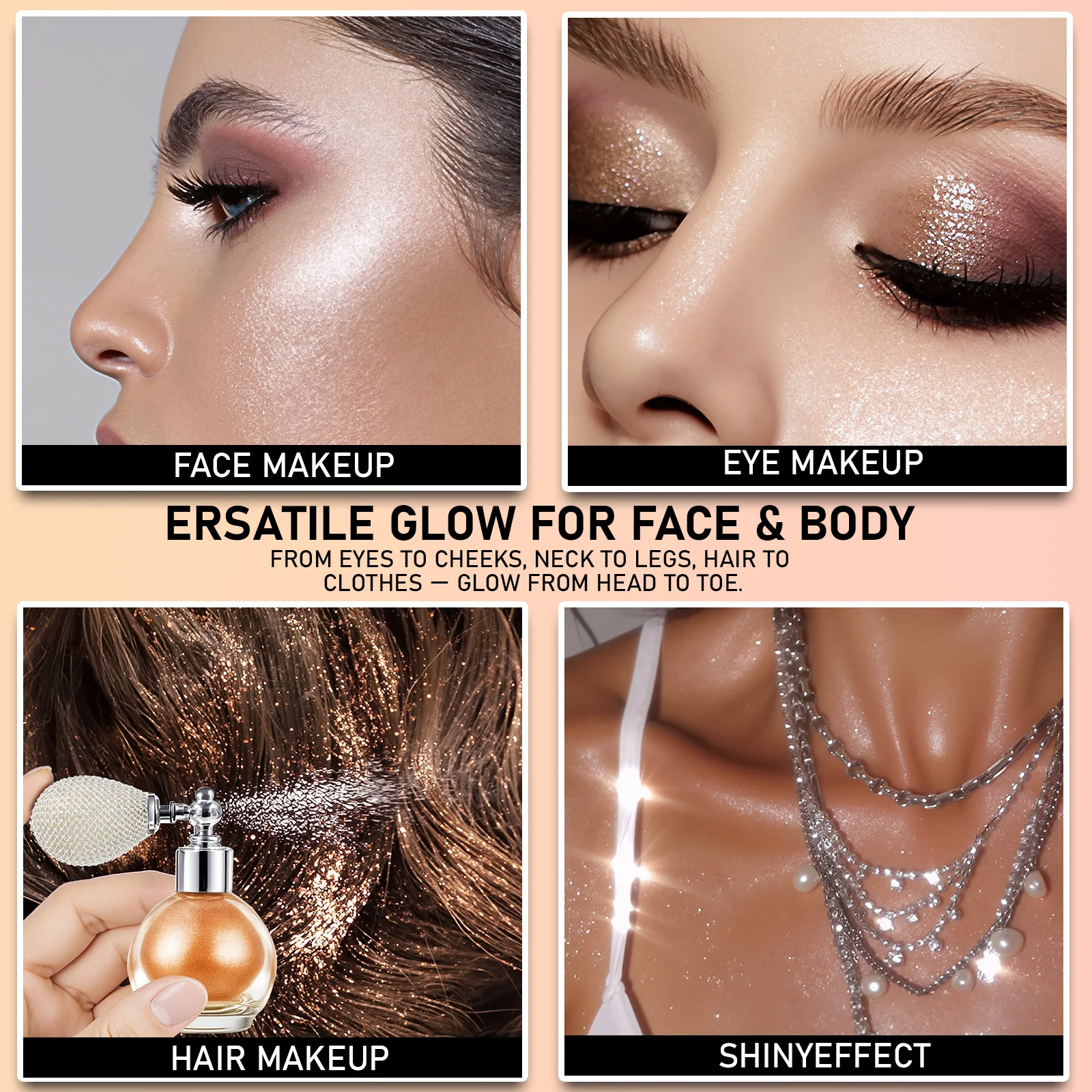 5-kolorowy diamentowy rozświetlacz w proszku w sprayu Wodoodporny, błyszczący brokatowy bronzer do ciała Rozświetlacz do konturowania twarzy