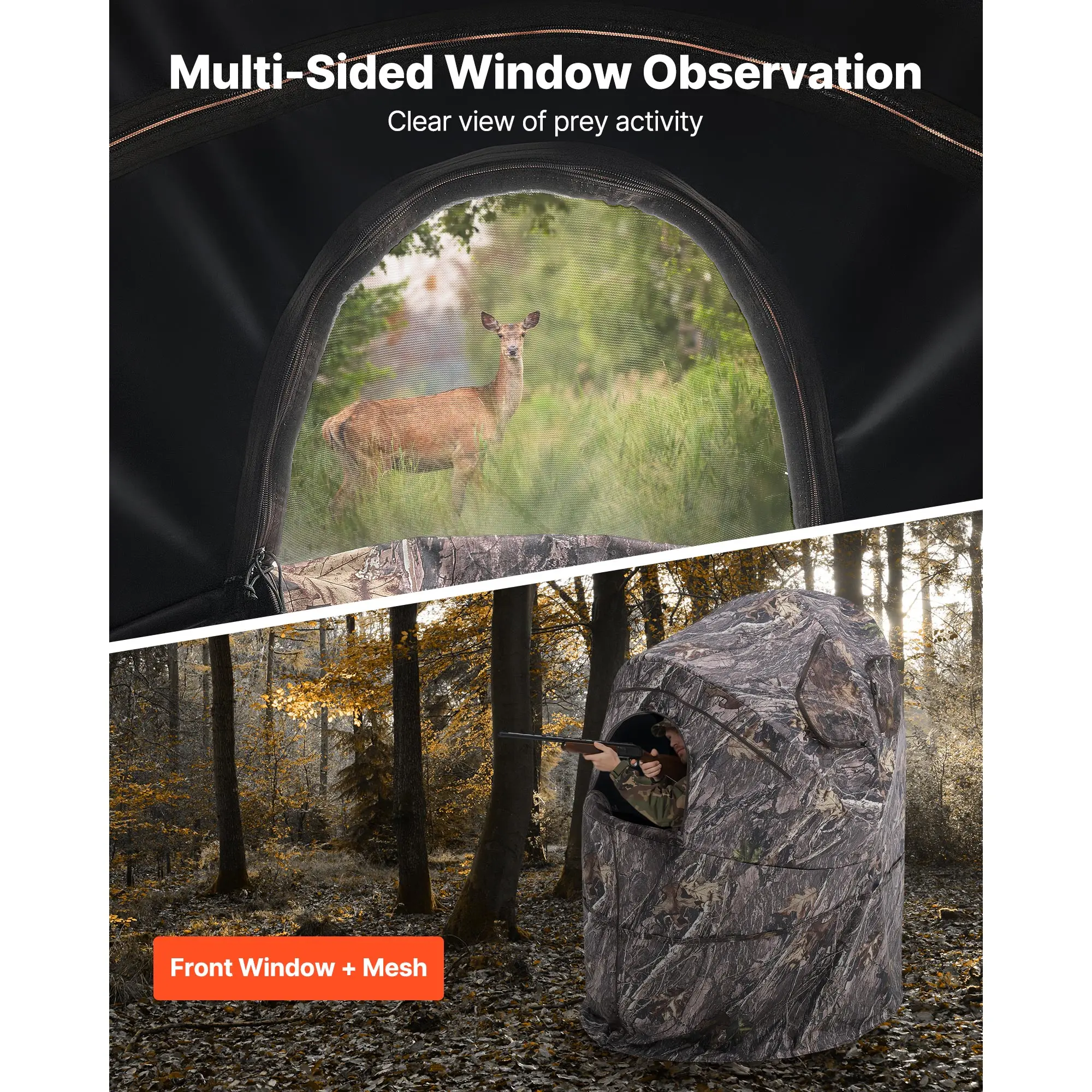 Hunting Blind, Single Person Ground Blinds with Carrying Bag, Portable Camouflage Tent, Reinforced Durable Concealed Shelter with Silent Zipper Door and Window, Designed for Turkey and Deer