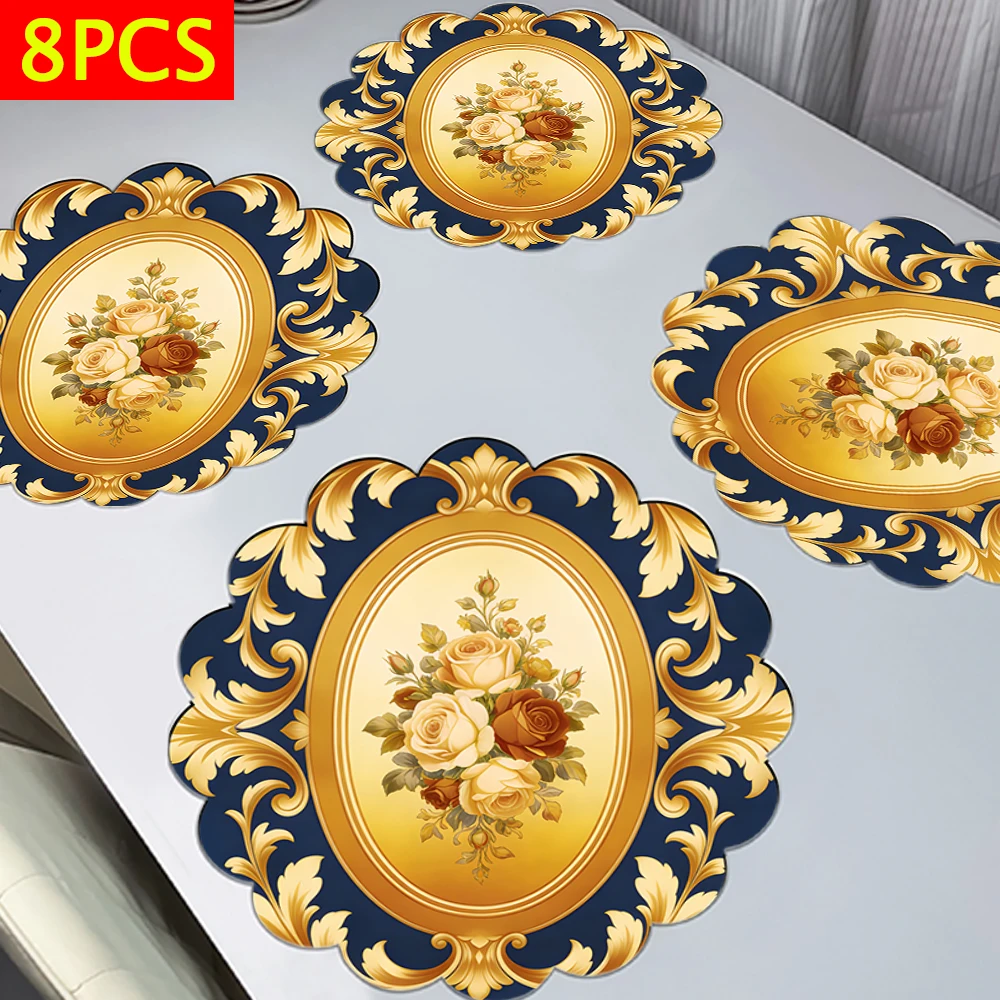

8 шт. салфетки-темно-золотой резной винтажный дизайн, коврики для стола 38x38 см, коврики для тарелок, подходят для украшения стола фестиваля семьи