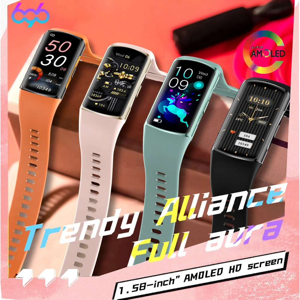 Pantalla AMOLED de 1,58 pulgadas para hombres y mujeres, relojes inteligentes deportivos para Fitness, recordatorio de llamadas, reloj inteligente resistente al agua con ritmo cardíaco y salud, regalos para mujer