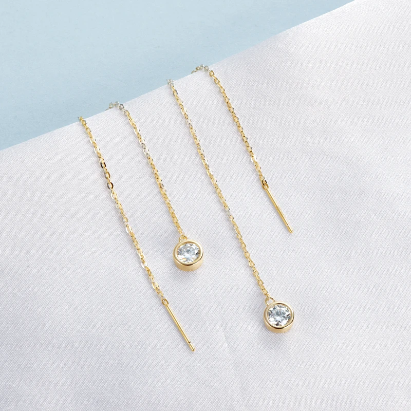 Anziw 925 Sterling Silver Ear Line Earrings Round Cut Moissanite 5mm (0.5ct) Pendant Dangle Tassel Earrings Threader for Women