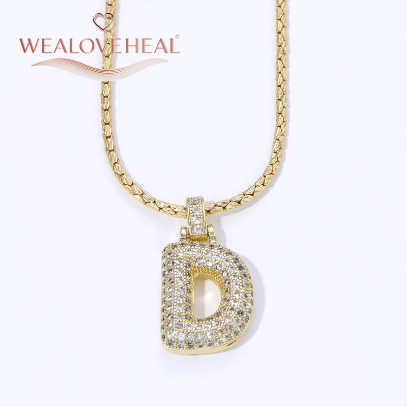 18K Vergoldete A-Z Bubble Initial Halskette, Puff-Ballon-Buchstaben-Anhänger Halsketten mit Zirkonia, Hip-Hop-Schmuck Geschenk für Frauen und Männer – Detail 22