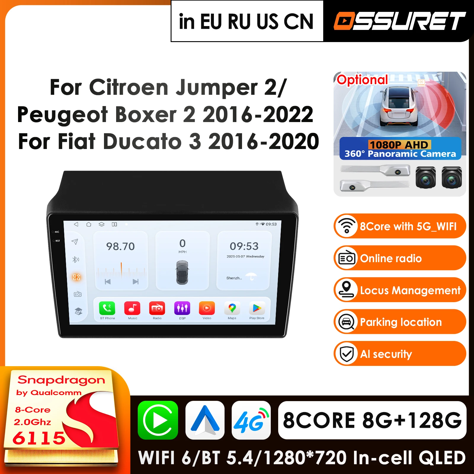Sistemas inteligentes de carro para Fiat Ducato, Peugeot Boxer, Citroen Jumper 2 Rádio de carro Android Multimídia Player Carplay Autoradio DSP