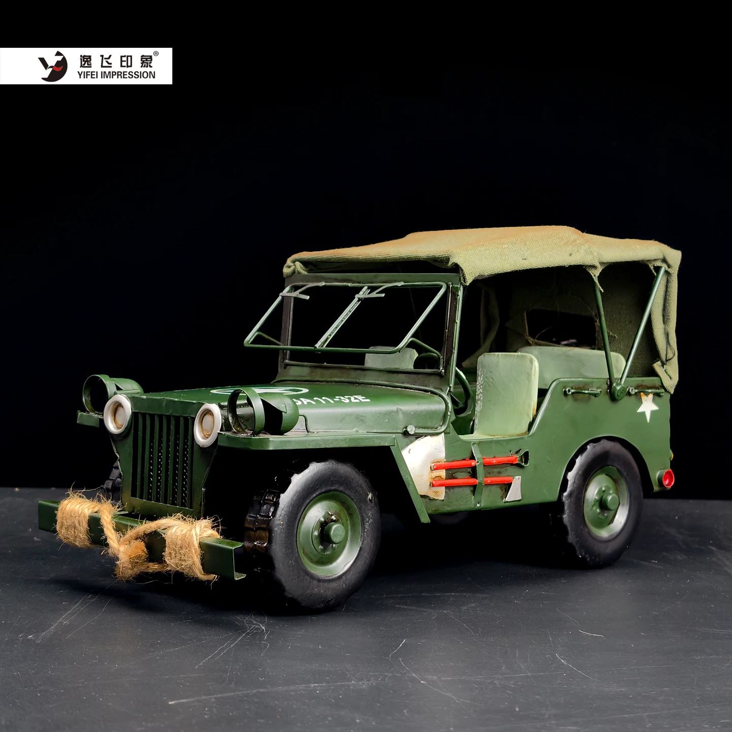 Handmade Vintage Military Vehicle Model Retro Iron Car Decor Home Office Living Room Bar Nostalgic Ornament Rustic Room Accent