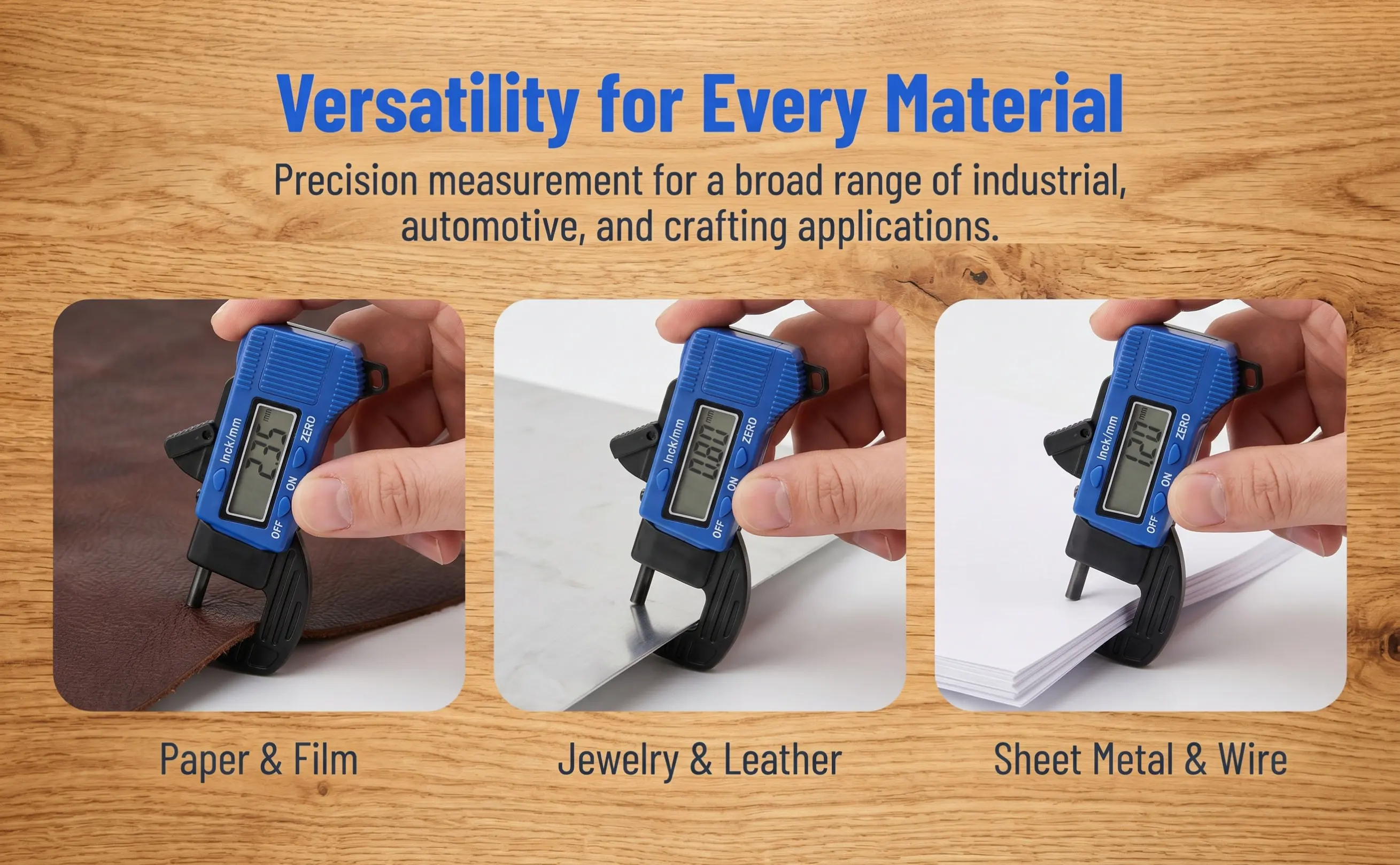 Digital Thickness Gauge 0.5 Inch Portable Carbon Fiber Composite LCD Display Suitable for Plastic Paper Film Wire Measurement