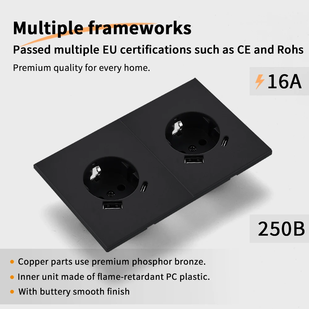Skin Sensation USB A+C Skin Feel Paint Embedded Wall Socket Power Sockets Integrated Panel DIY Combination Embedded Paint Socket