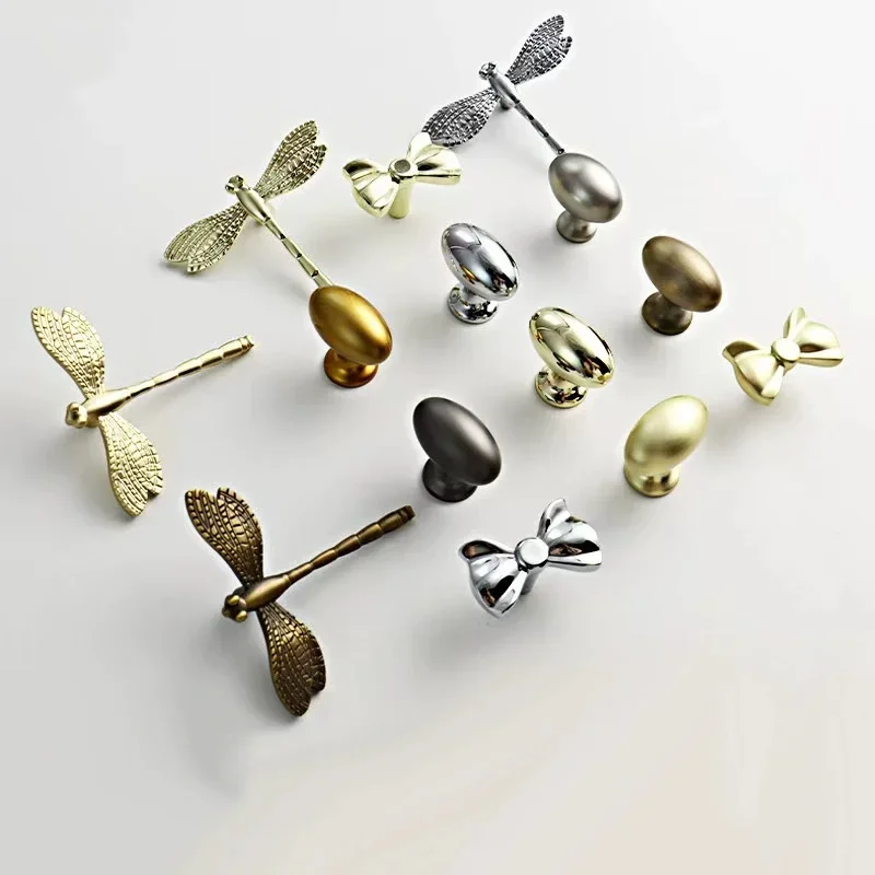 2pcs French retro high-end light luxury wardrobe handle dragonfly egg shaped furniture drawer cabinet door single hole handle