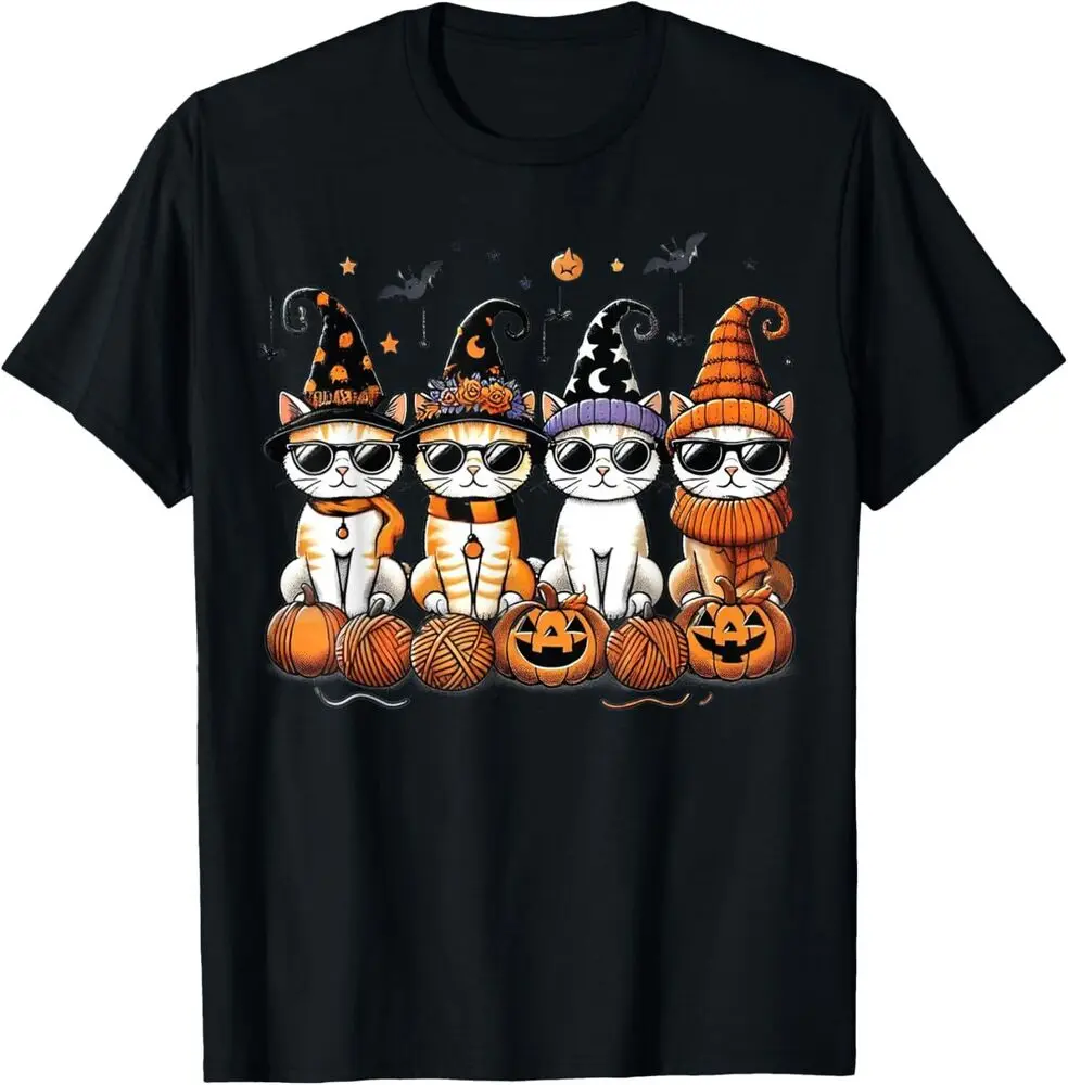 

Cute Cats Witch Hat Funny Halloween Pumpkin Women Girls Tee T-Shirt