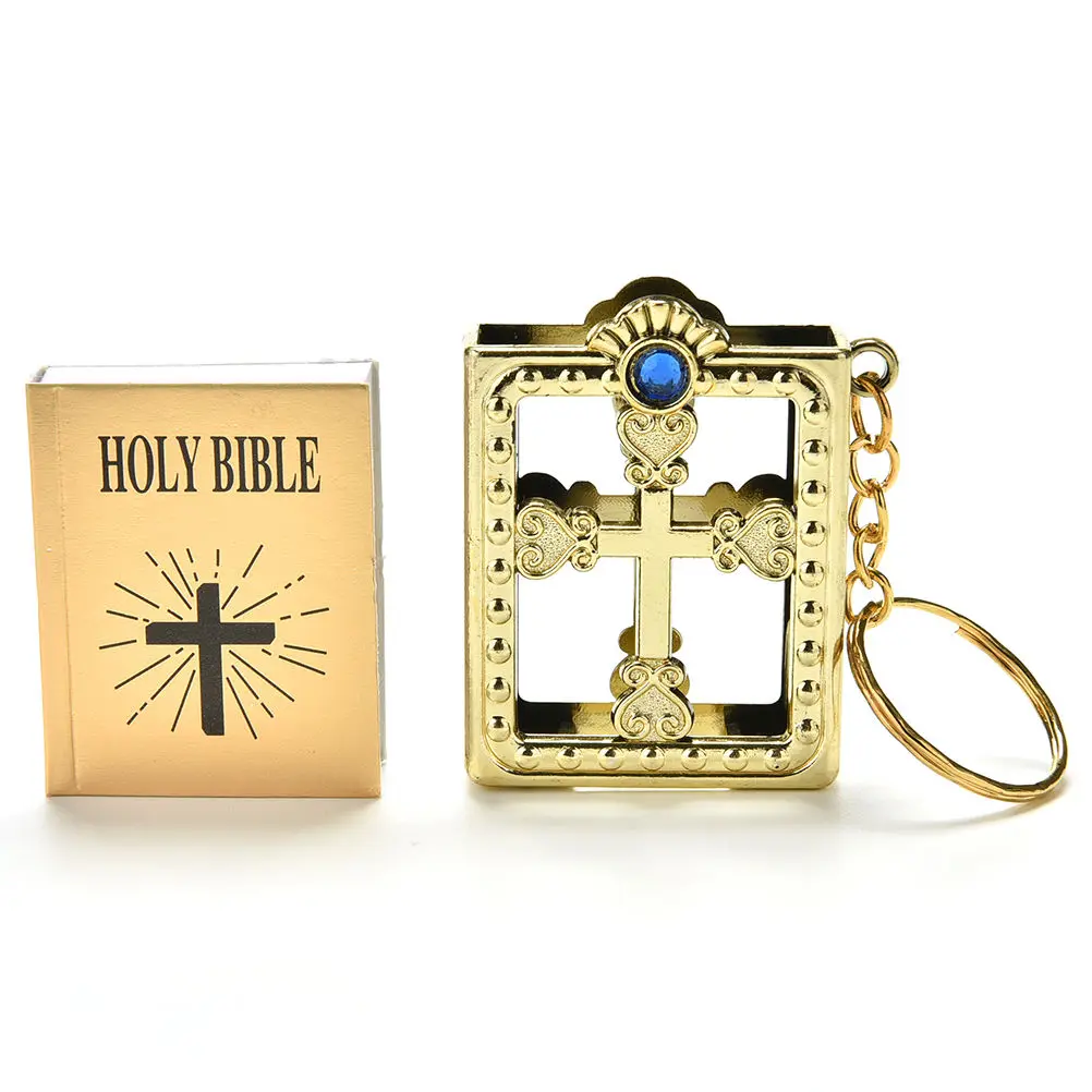 Special   Mini Holy Bible Keychain English Religious Miniature Paper Spiritual Christian Jesus Cover Keyring Gift