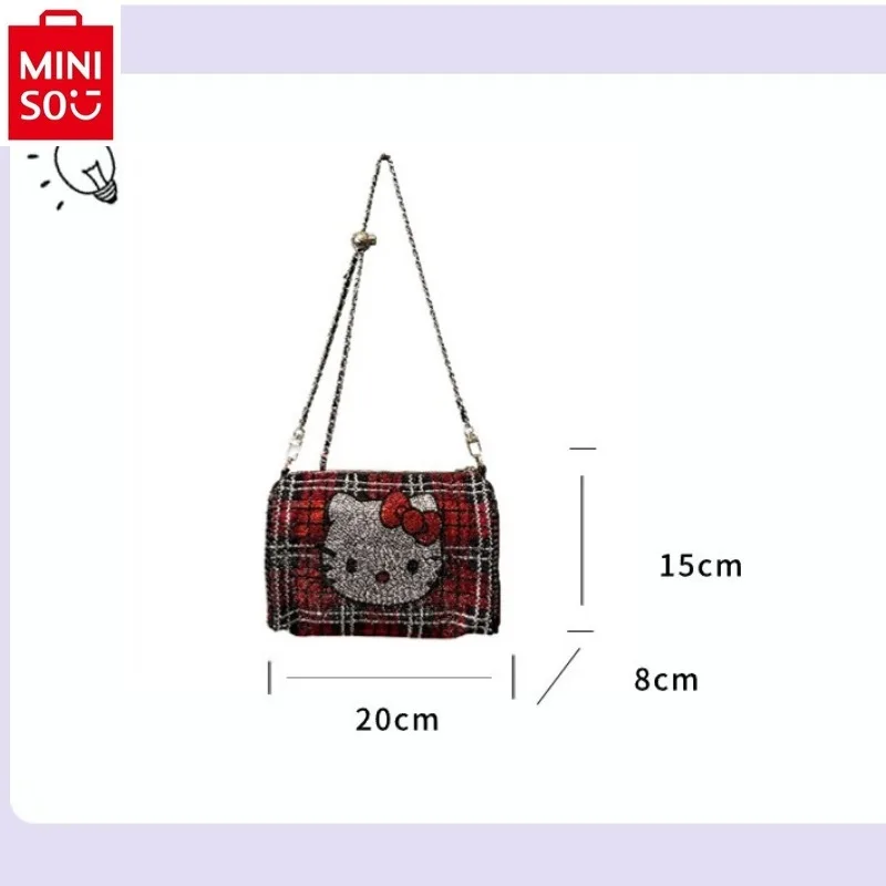 MINISO hello kitty checkered diamond crossbody bag for women\'s fashionable and high-quality versatile mobile phone chain bag