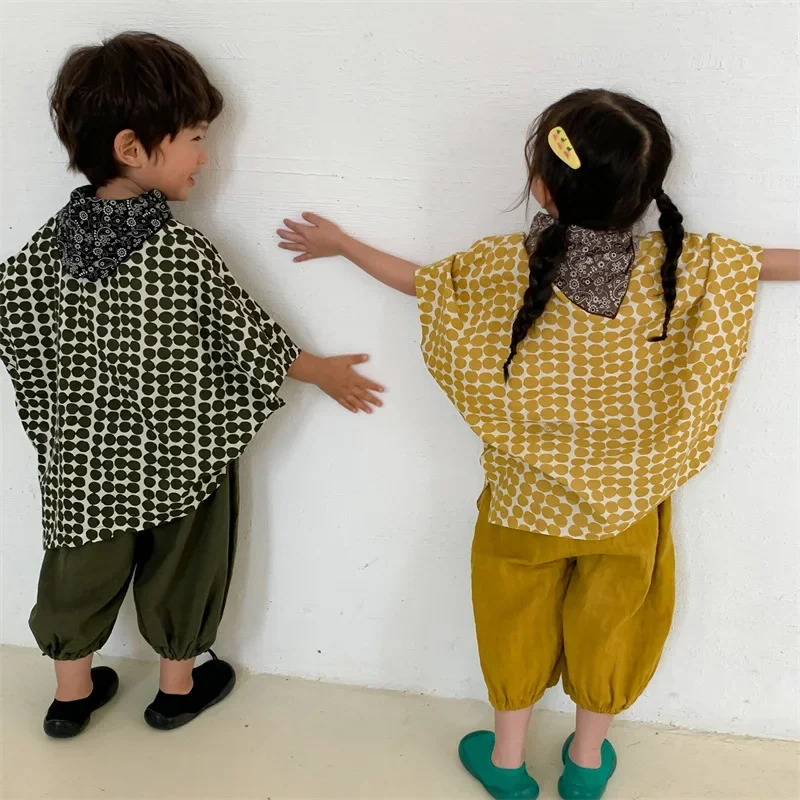 Summer Children fashion dot irregular unique design oversized Tops Kids thin batwing sleeve loose Tees