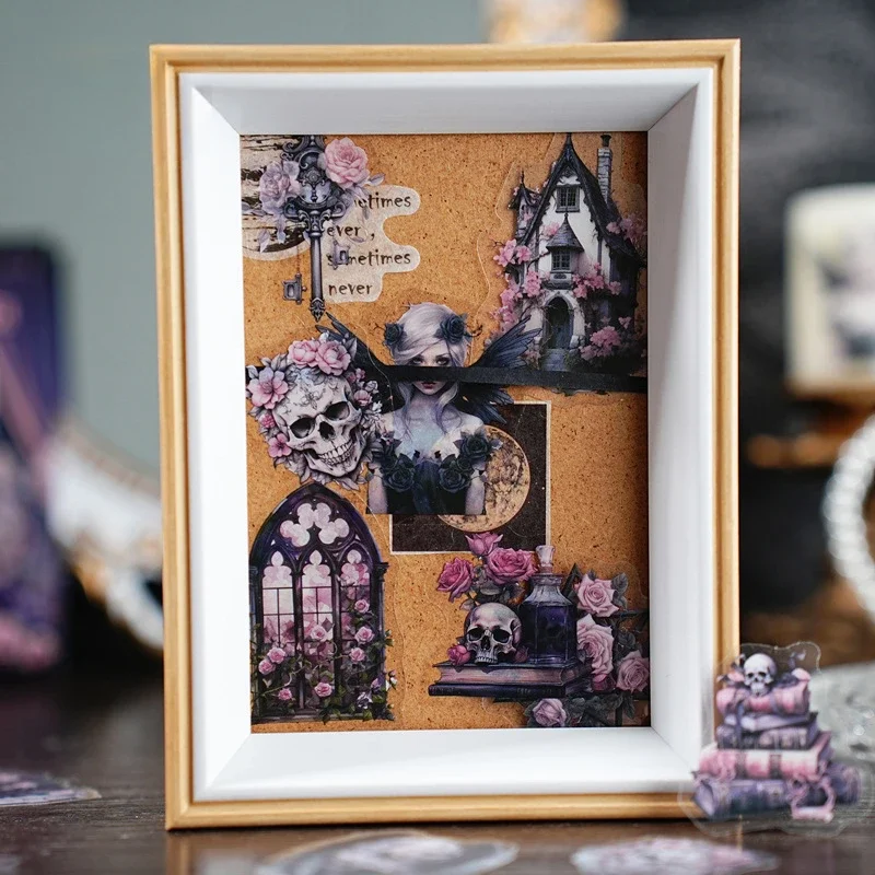 40 قطعة/الحقيبة ليلة مظلمة يوتوبيا الأسود القوطية موضوع شفاف PET ملصق حقيبة سكرابوكينغ المجلات مواد الديكور الكولاج