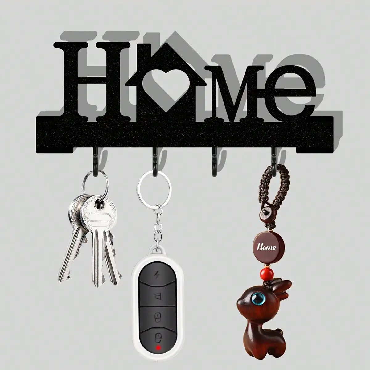 1pc Home Love Shape Key Holder Wall-Mounted Entryway Organizer Rack With Hooks, Comes With Transparent Nano Double-Sided Tape, No Drilling Required, Delicate Design, Suitable For Living Room Home Decoration