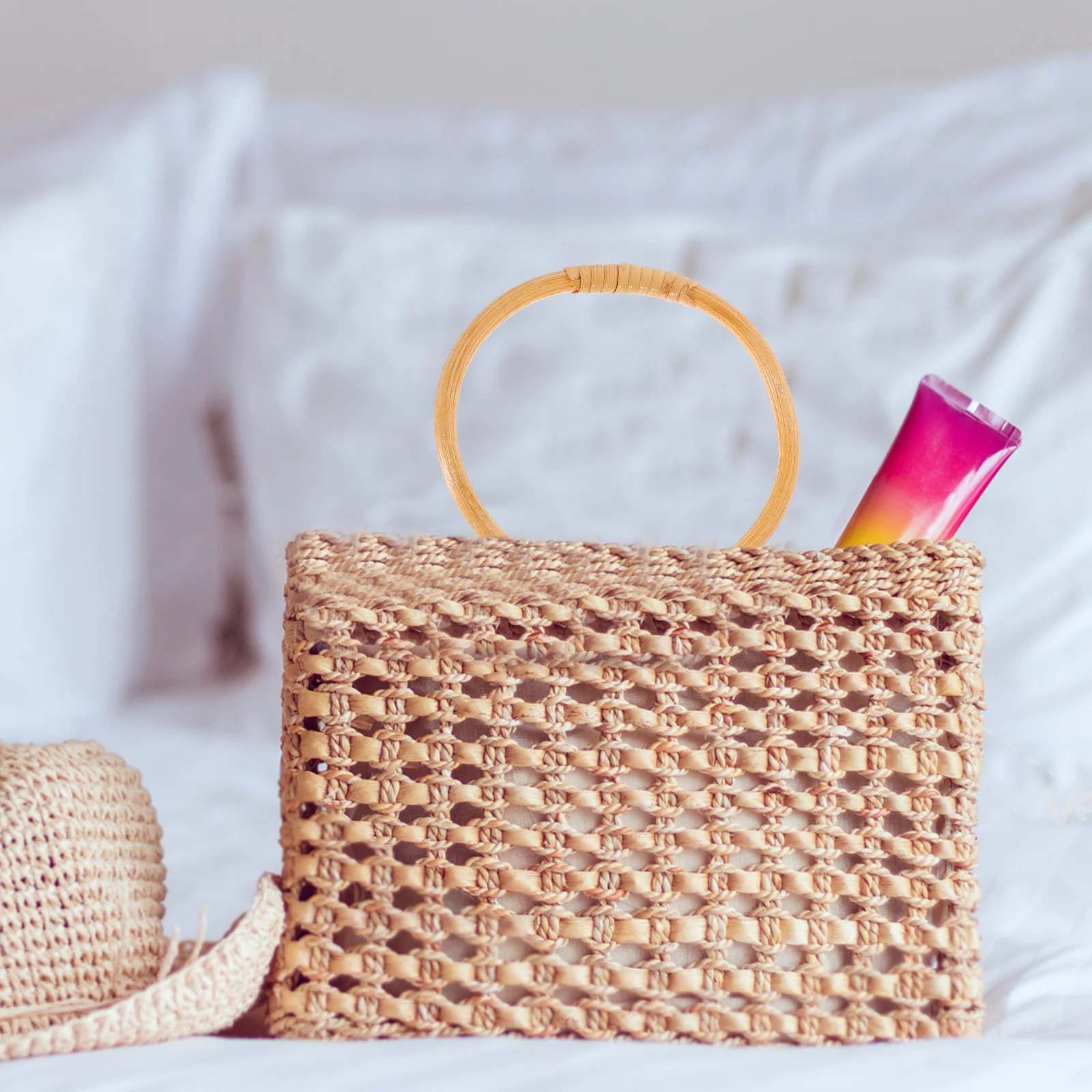 

2Pcs Bag Repair Accessories Round Hand-Woven Handles DIY Replacement Parts for Handbag Purse Carrying Bag Handles