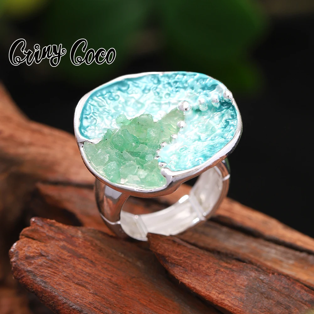 Cring Coco Natural Crystal Ring Accessories Female Geometric Fashion Ring New Adjustable Rings Jewelry for Women Christmas Gift