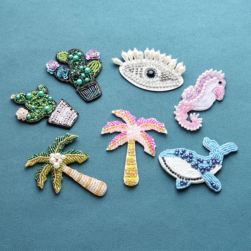 3D Cactus Eye Coconut Dolphin Patches for Clothing DIY Sew On Patches Beaded Applique Parches Bordados Para Clothing Decoration