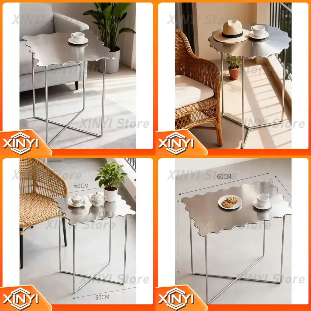for Danish stainless steel brushed natural color small coffee table side table light luxury sofa living room new creative