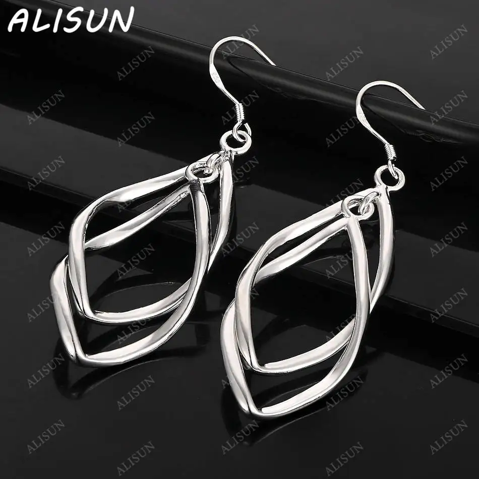 

ALISUN 925 Sterling Silver Double Rhombus Drop Earrings For Women Creativity Gifts Street All-match Party And Daily Wear