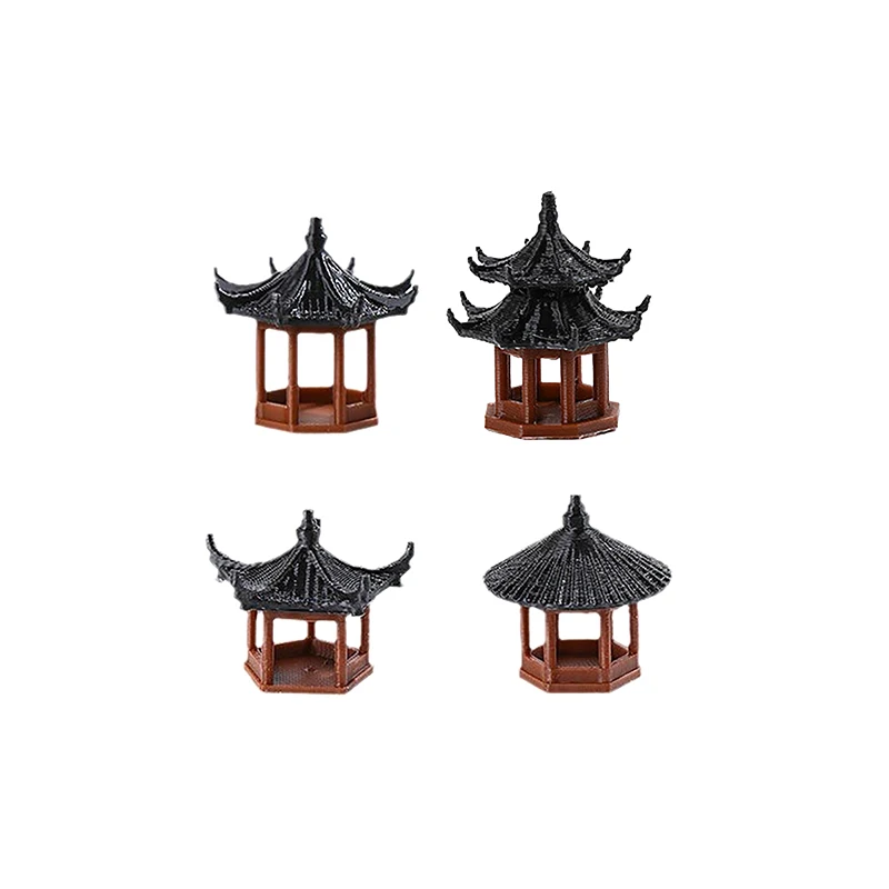 Mini Pagoda Statue Fairy Garden Decor Pavilion Hexagon Asian Exotic Environments Flower Vase Aquarium Dollhouse Decor For