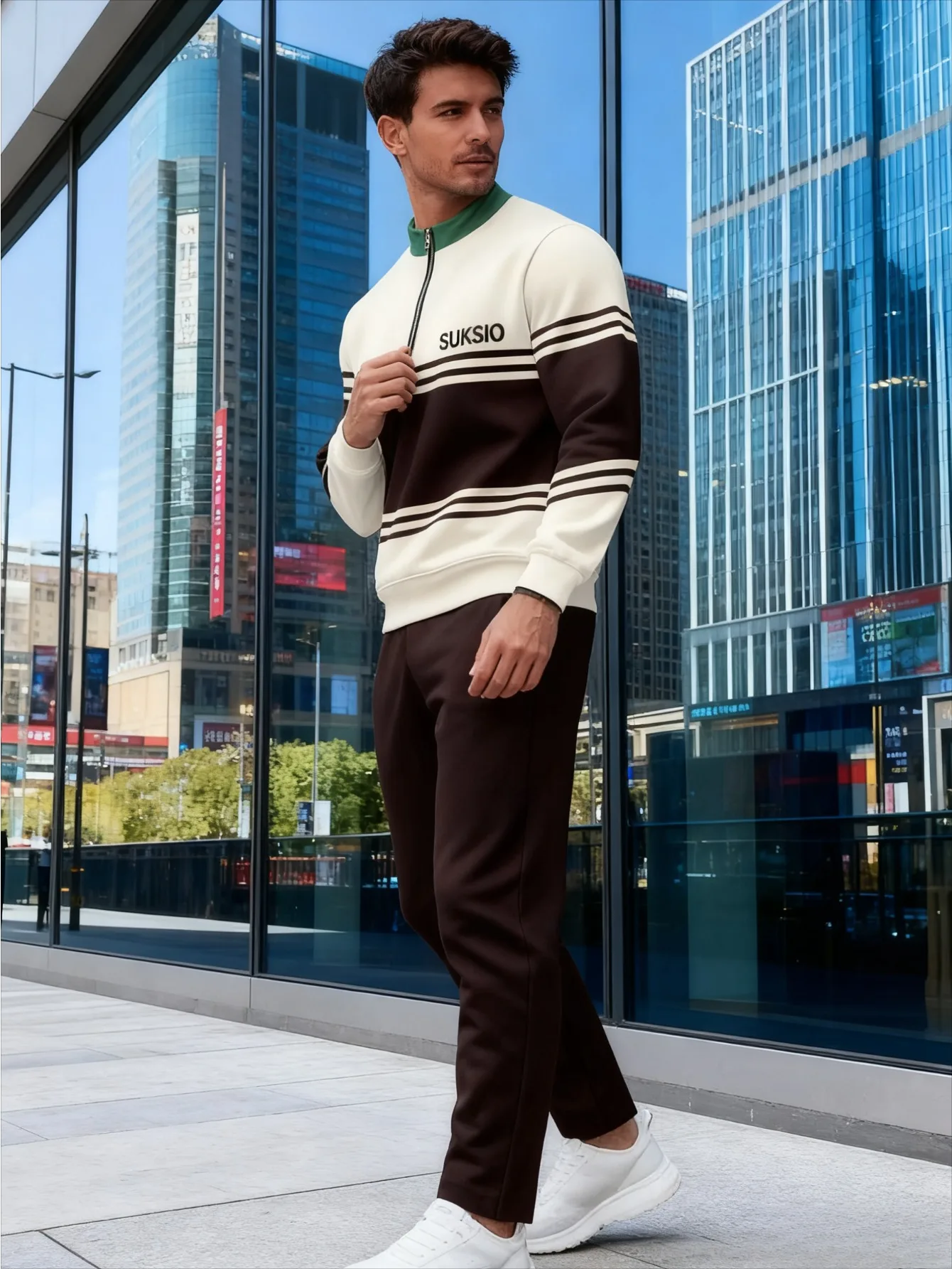 Комплект из 2 предметов, модный мужской спортивный топ с длинными рукавами и длинные брюки в европейском и американском стиле.