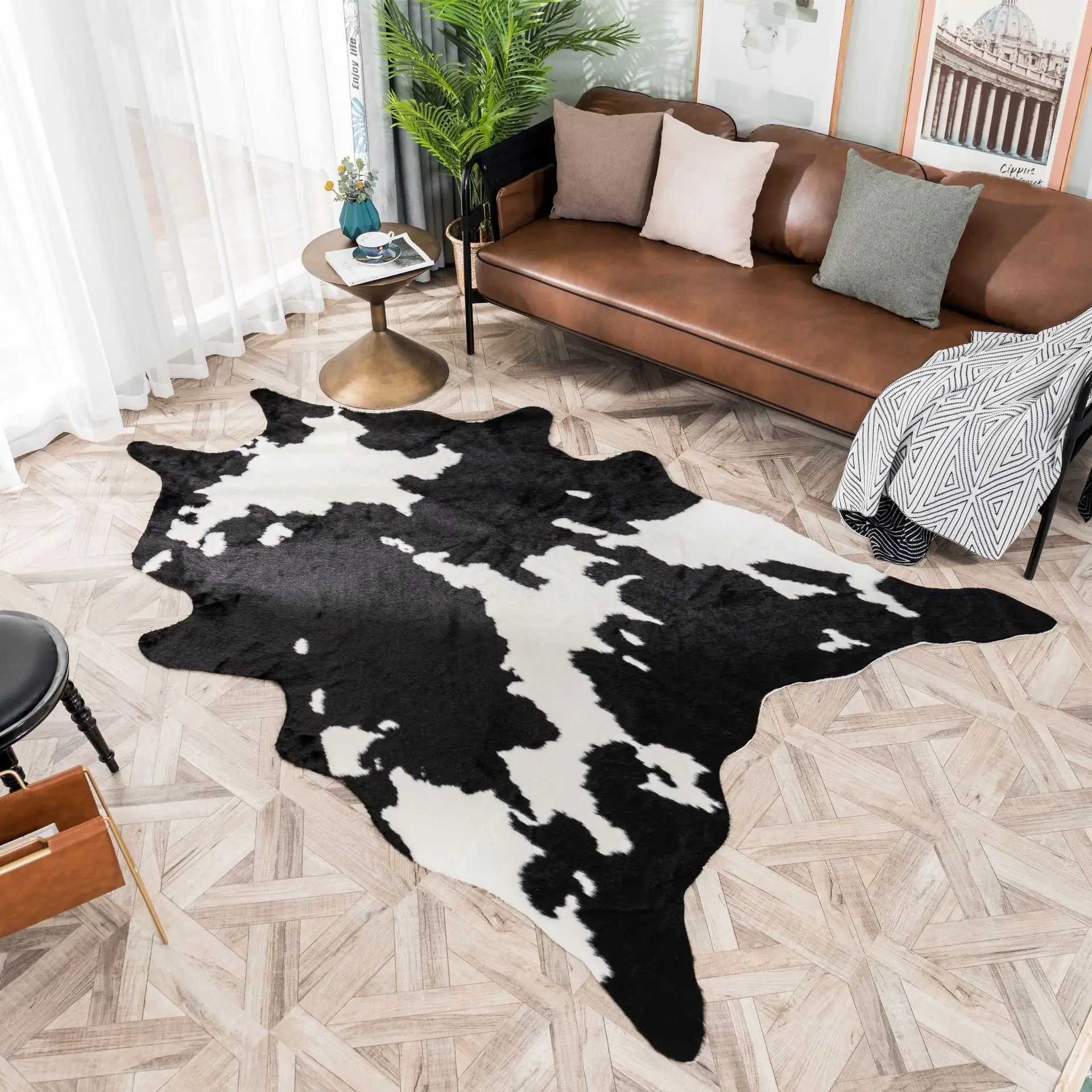 アメリカンスタイルのフェイクファー牛革ラグ、リビングルーム用 - Cowhide Rug Faux のレビューと価格