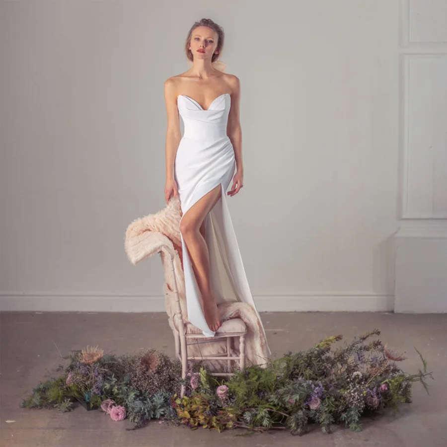 

Simple Sweetheart Sleeveless Mermaid Evening Dress Backless And Zipper With Buttons Custom Made Prom Dresses