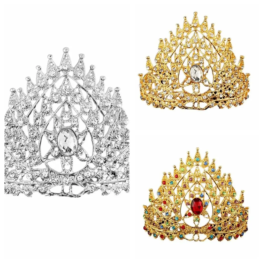 Luxury Rhinestone Thai Crown Colorful Traditional Rhinestone Crown Hair Ornaments Jewelry Princess Hair Comb Wedding