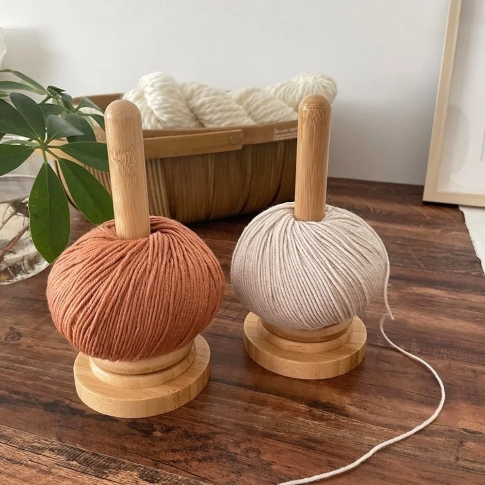 Detachable Base Wooden Yarn Holder Vertical Rotating Handmade Craft Rotating Rack Manual Dispenser Yarn Spool Organizer