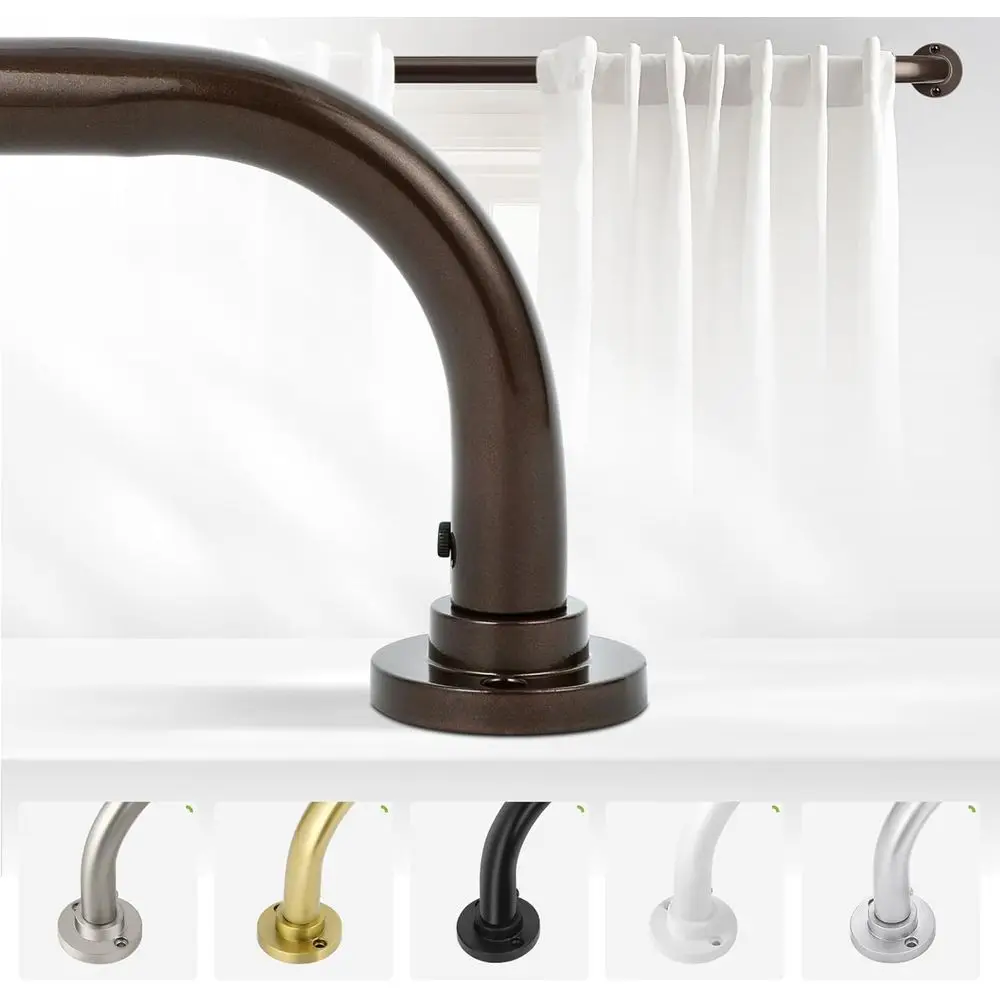 Bronze Wrap Around Curtain Rods 28 to 48 Inch:Blackout Heavy Duty Adjustable Window Curtain Rod for Bedroom, Industrial Curved W