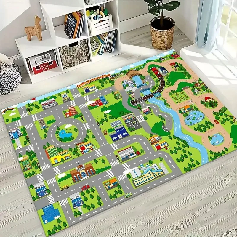 Playful City Traffic Route Carpet Interactive Rug Living Room Bedroom Rug Kid Playmat Parent-child Activity Rug  Home Anti-slip