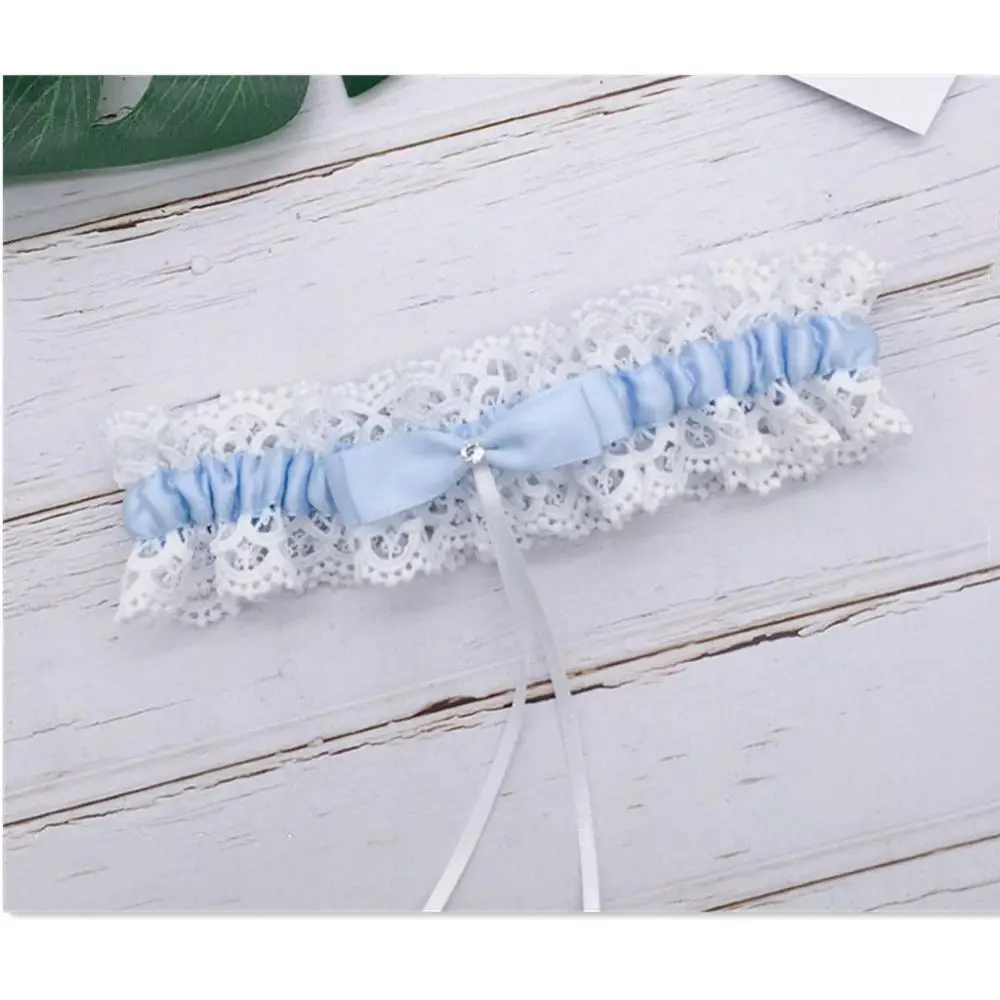 Ceinture de jarretelles bleu en dentelle florale pour femmes, bas à boucle d'anneau de jambe, nœud Sexy pour filles, accessoires de Cosplay de princesse