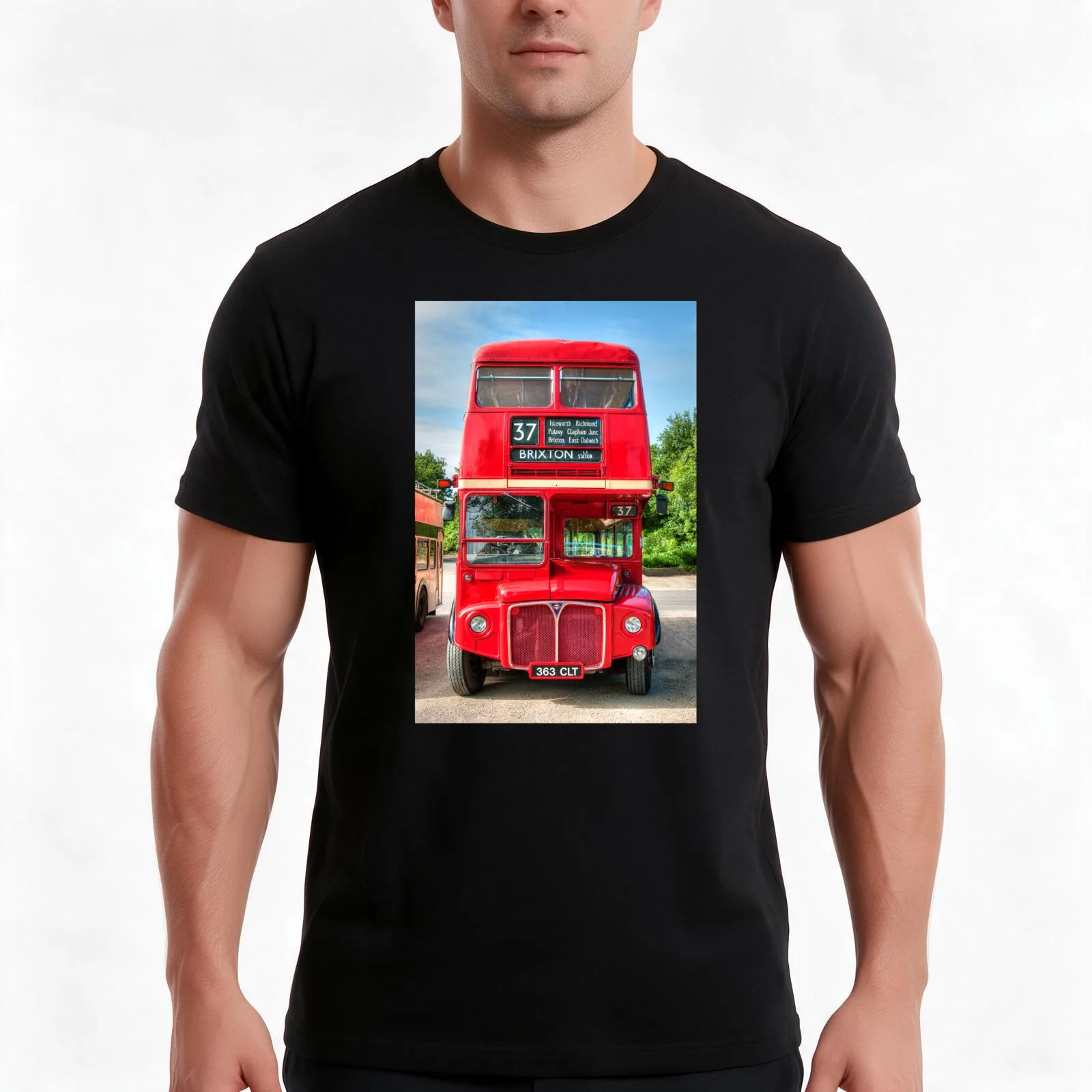 London Red Bus - Routemaster RM1363 T-Shirt, Summer Casual Cotton Tee, Oversized Streetwear Tops, Vintage Graphic Print