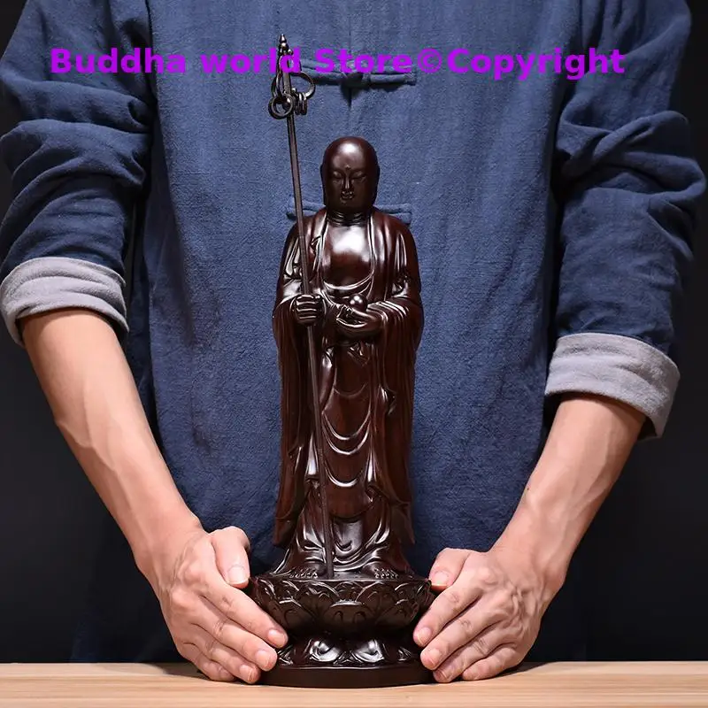 Large GOOD HOME Family Spiritual efficacious Mascot ksitigarbha Dizang pusa buddha Ebony Wood Handmade carving Art statue