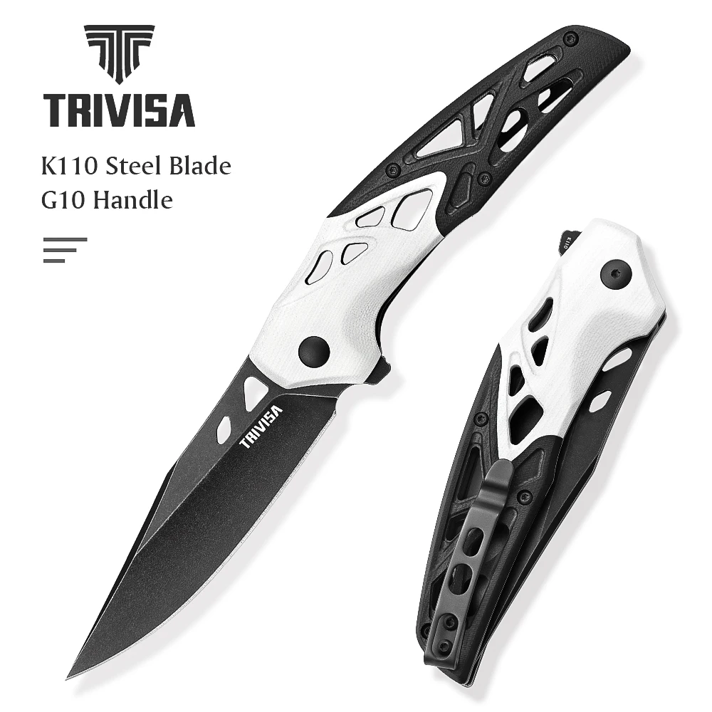 

TRIVISA EDC Black Pocket Folding Knife for man,Camping Hunt Cutting Outdoor high quality Survival Cool Tool