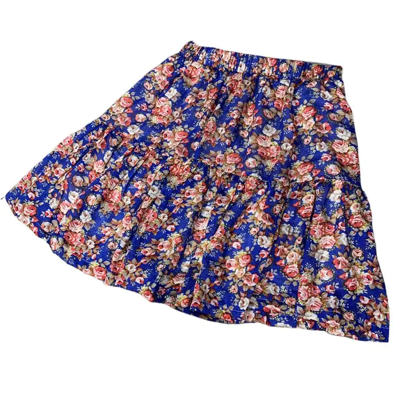 

Women Sweet skirts 2024 floral printed mini skirts Cotton linen Pleated ruffled skirt holidays Bohemian beach skirt plus size