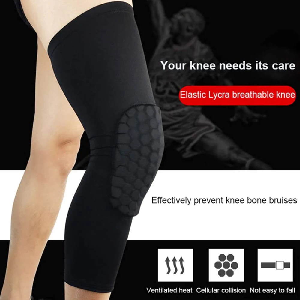 1 PC Compression Knee Pads Long Leg Sleeves Brace Knee Support Protection for Basketball, Football, Volleyball, Running, Cycling